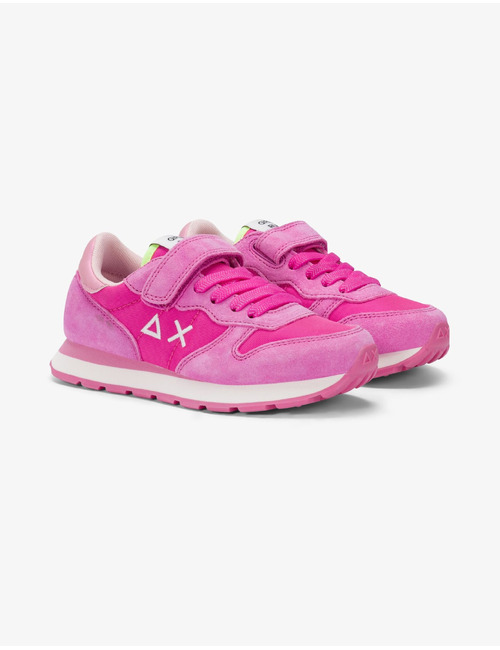 Sneakers in fuchsia met suède en nylon