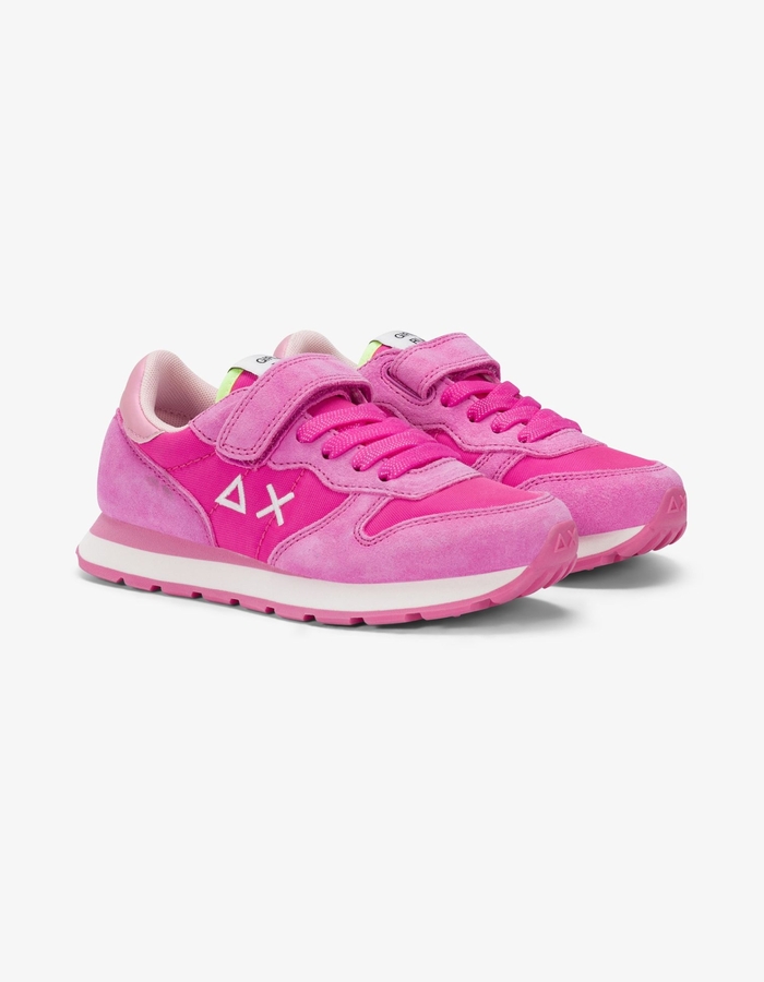Sneakers in fuchsia met suède en nylon