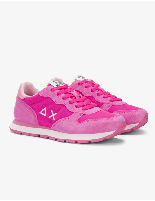 Sneakers in fuchsia met suède en nylon