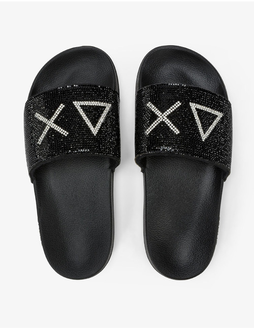 Slippers met strass in zwart