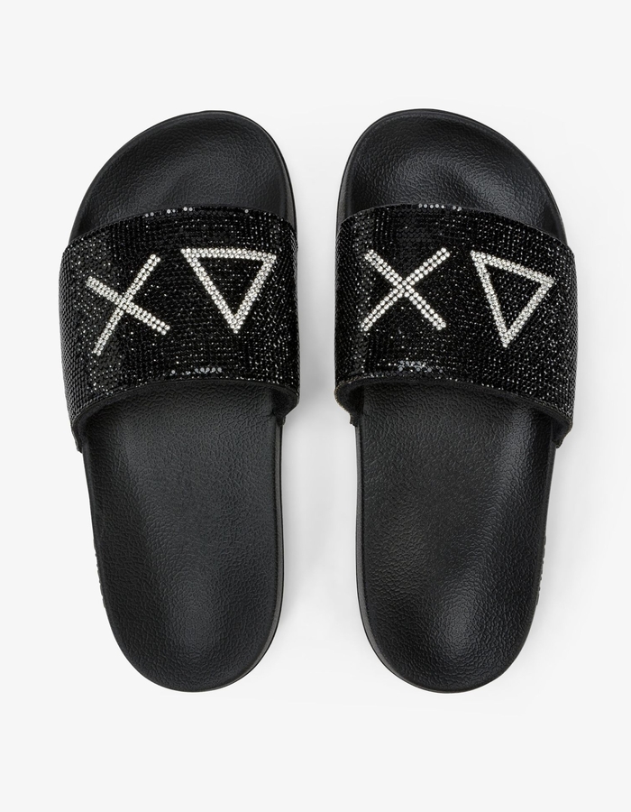 Slippers met strass in zwart