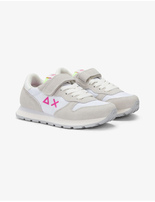 Ally Solid sneaker in suède en nylon wit/fuchsia fluo