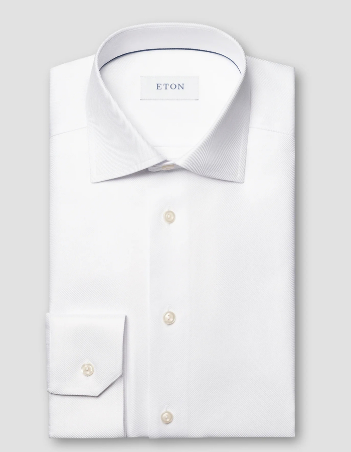 Contemporary fit hemd textured twill katoen wit