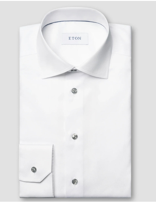 Contemporary fit hemd twill katoen wit met grijze details