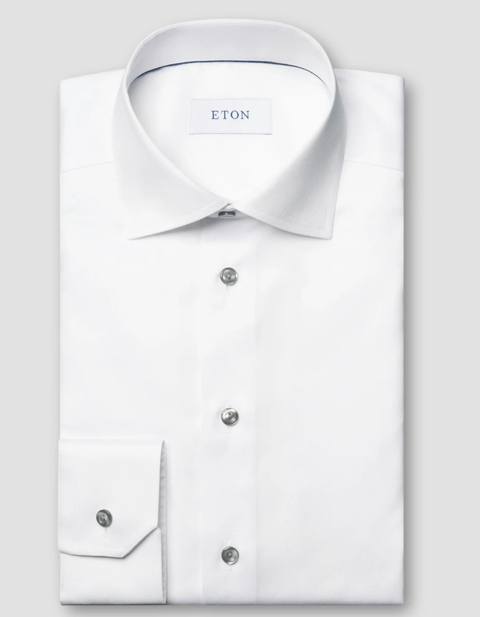 Contemporary fit hemd twill katoen wit met grijze details