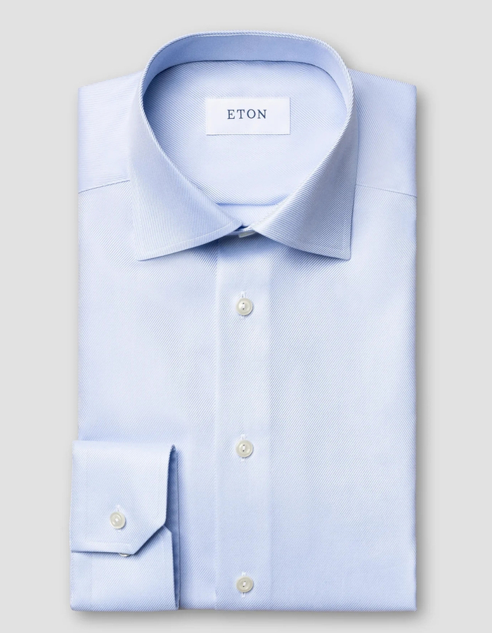 Contemporary fit hemd textured twill katoen lichtblauw