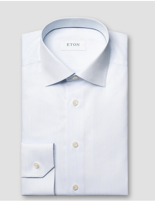 Slim fit hemd fijne streep twill lichtblauw