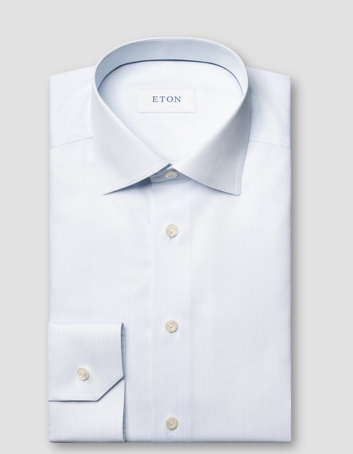 Slim fit hemd fijne streep twill lichtblauw