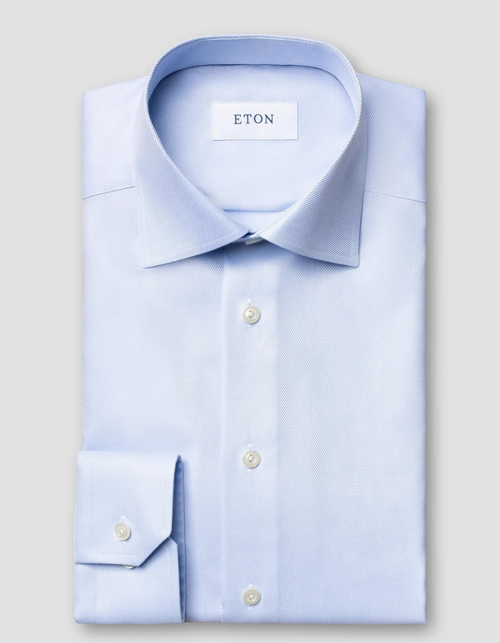 Slim fit hemd textured twill katoen lichtblauw