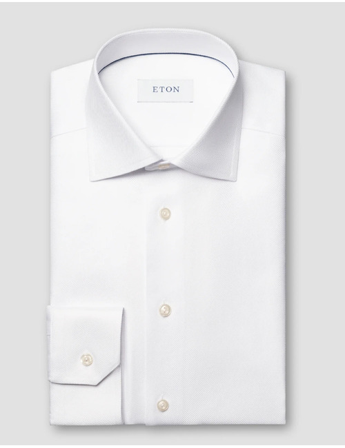 Slim fit hemd textured twill katoen wit