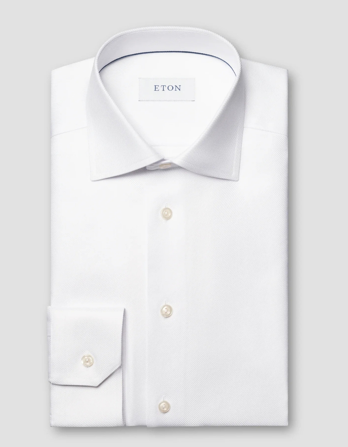 Slim fit hemd textured twill katoen wit