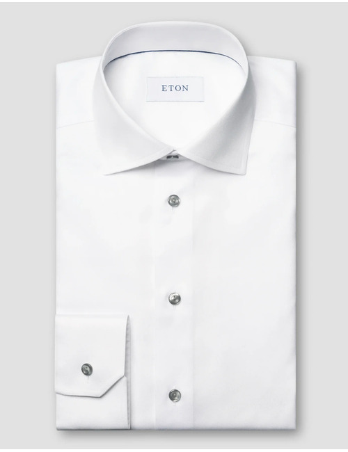 Slim fit hemd twill katoen wit met grijze details