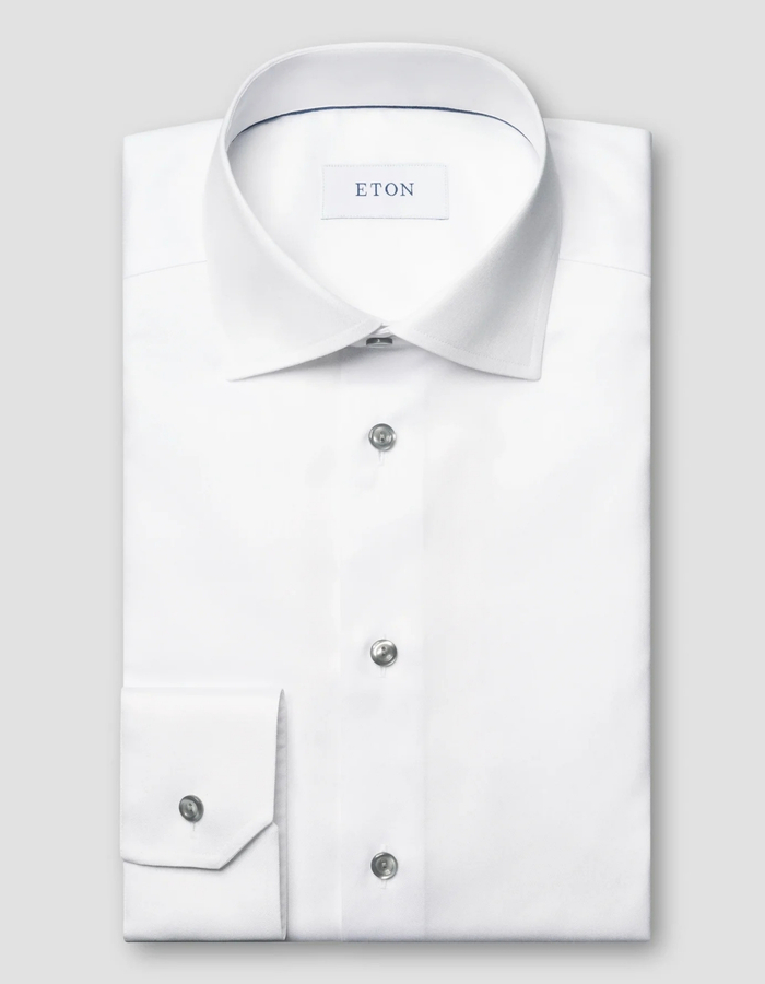 Slim fit hemd twill katoen wit met grijze details