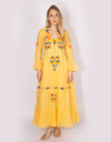 Gele maxi jurk met borduursels en wijde mouwen
