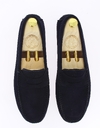 Navy suède loafer met klassieke pennyband