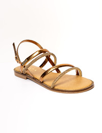 Bronzen sandaal met fijne bandjes en strassdetails