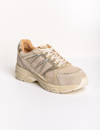 SARU - Beige sneaker met mesh en champagnekleurige details