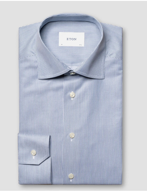 Slim fit hemd fijne streep twill blauw