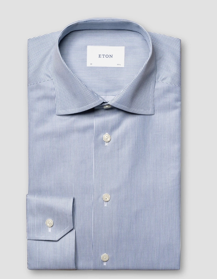 Slim fit hemd fijne streep twill blauw