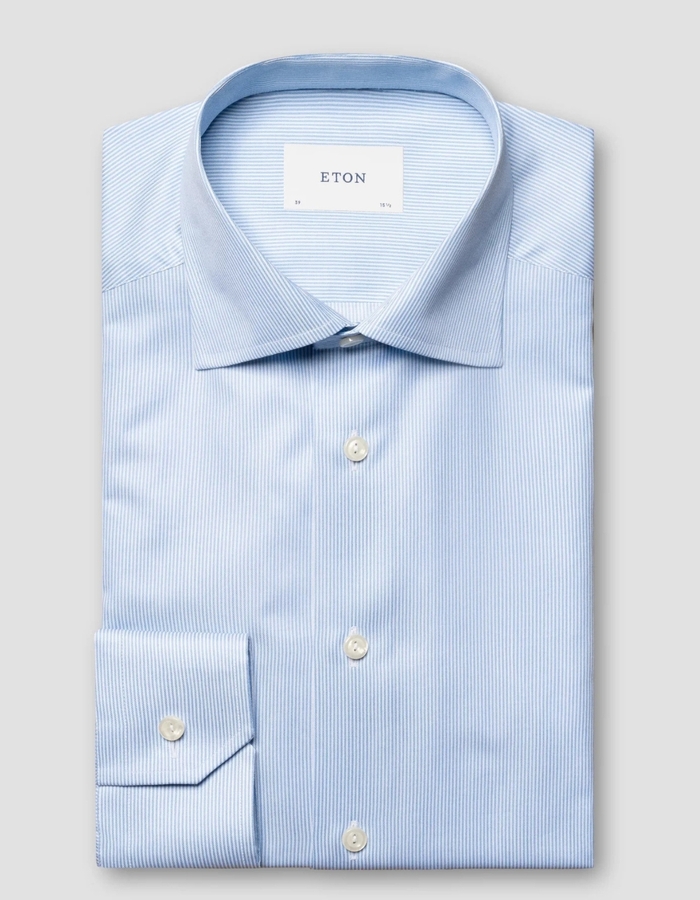 Slim Fit Hemd fijne streep twill lichtblauw