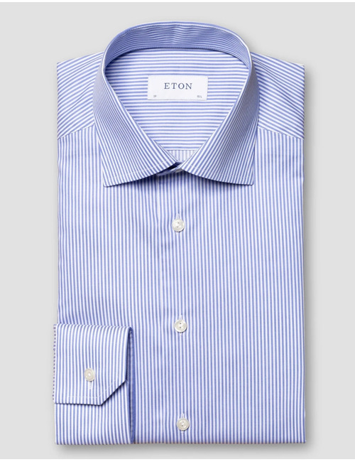 Slim fit hemd fijne streep twill blauw