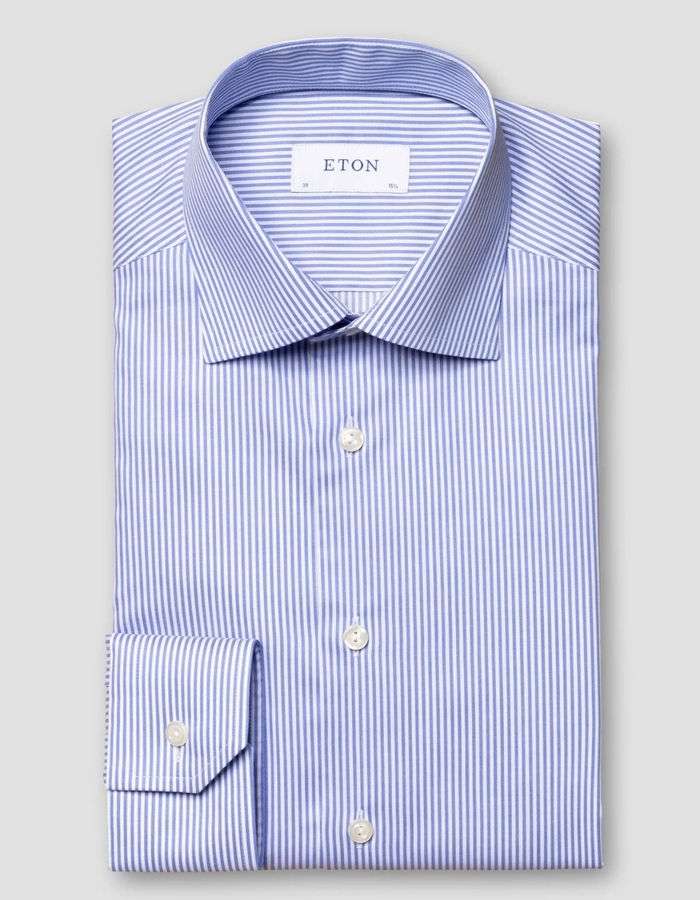 Slim fit hemd fijne streep twill blauw