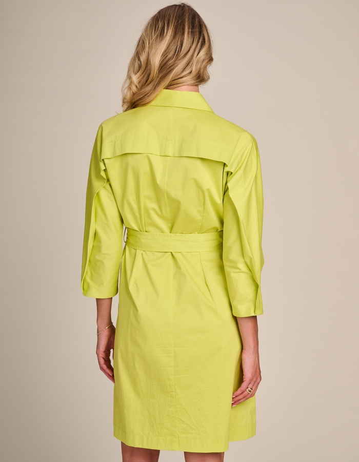 ZAFERIA - Groene hemdjurk met strikceintuur en knoopsluiting