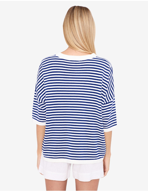 Trui in katoen met strepen en ronde hals