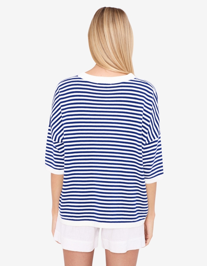 Trui in katoen met strepen en ronde hals