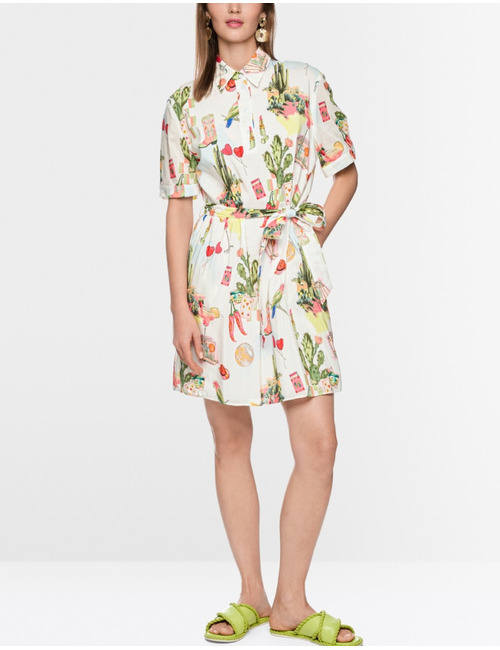 Blousejurk met korte mouwen en riem in katoen-viscosemix