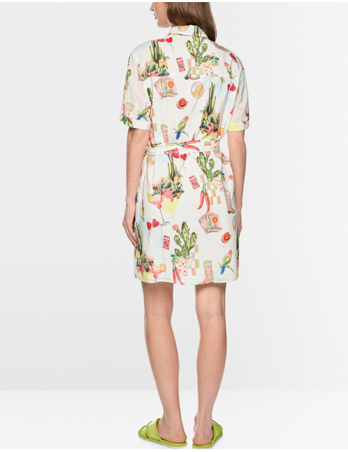 Blousejurk met korte mouwen en riem in katoen-viscosemix