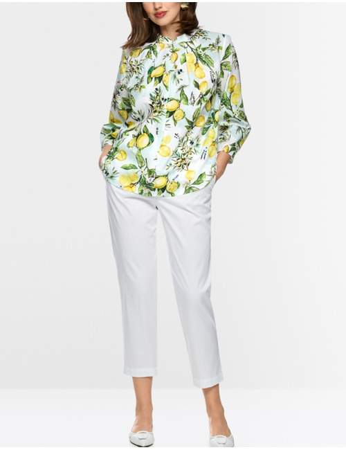 Katoenen blouse met citroenprint en V-hals