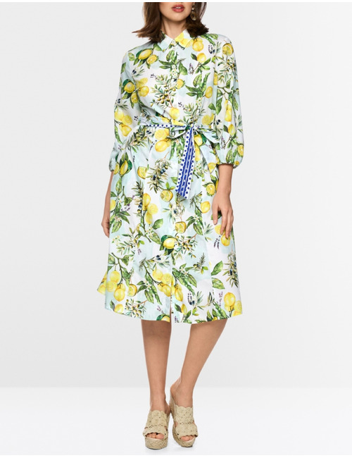 Bedrukte midi-jurk in katoen met strikceintuur