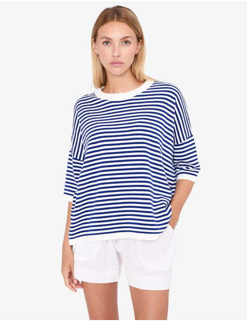 Trui in katoen met strepen en ronde hals