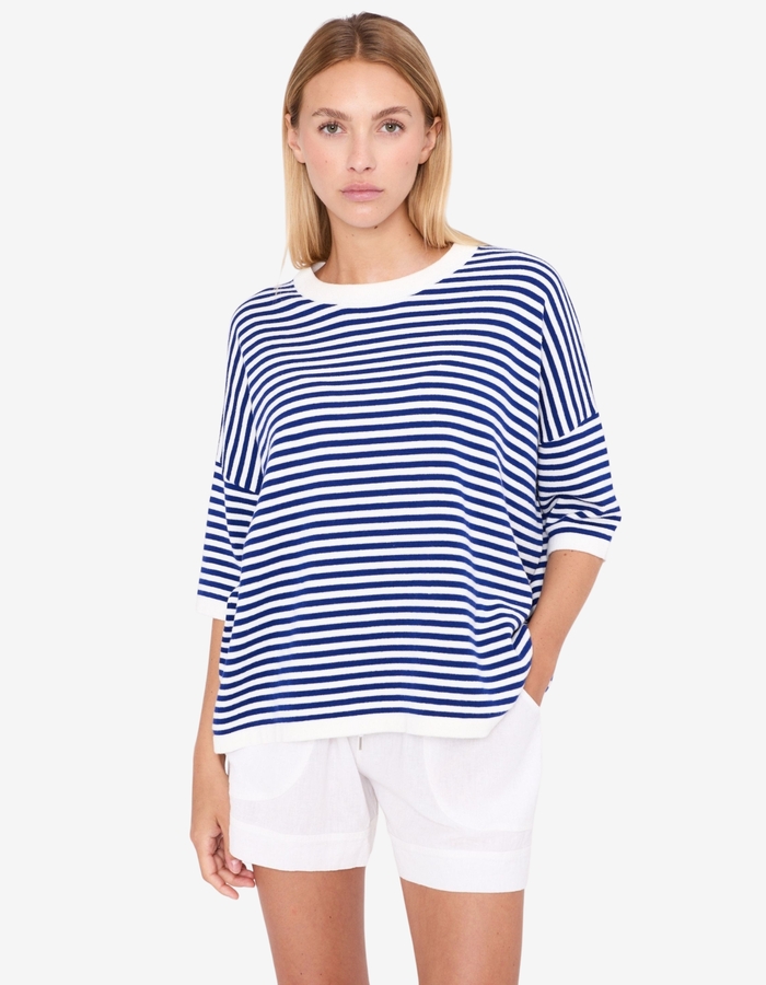 Trui in katoen met strepen en ronde hals