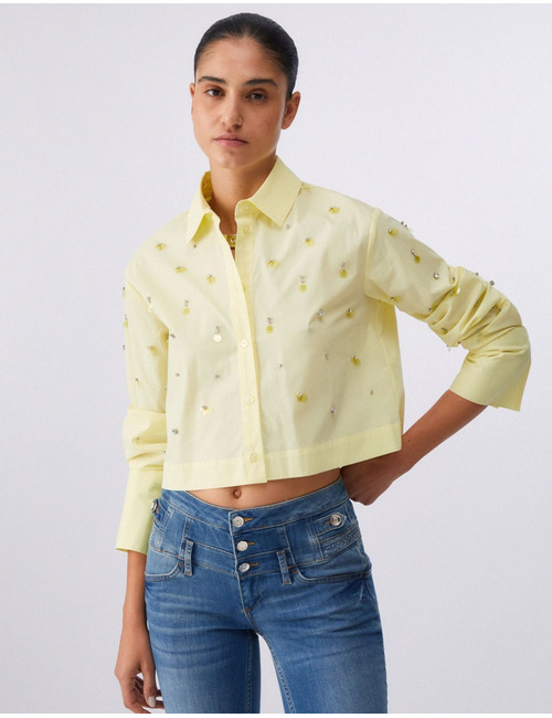 Boxy blouse in katoenpopeline met juweelborduursel