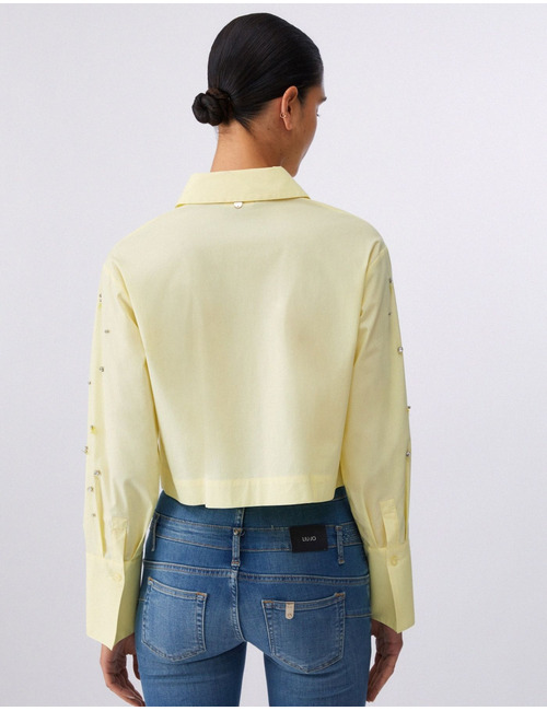 Boxy blouse in katoenpopeline met juweelborduursel