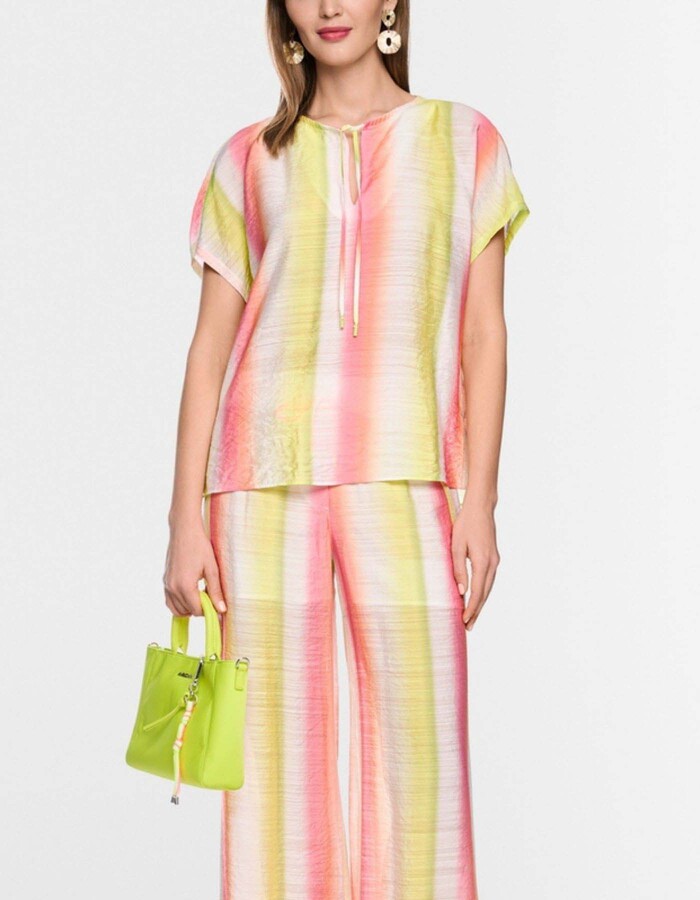 Blouseshirt met streepverloop en V-hals met koord