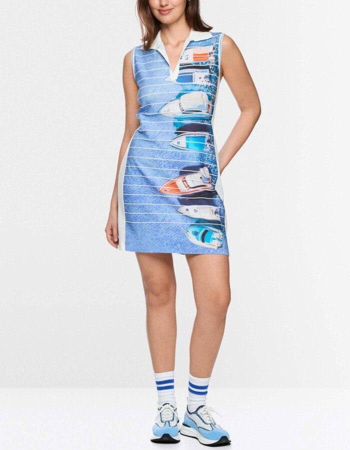 Gebreide jurk met maritieme print en polokraag