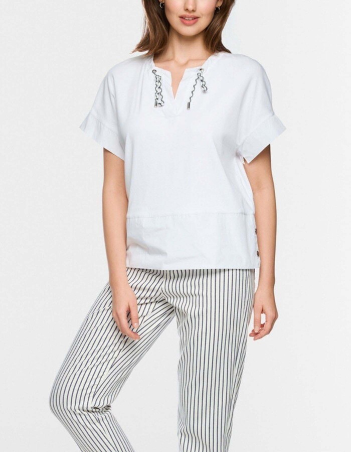 Casual T-shirt met V-hals en trekkoord