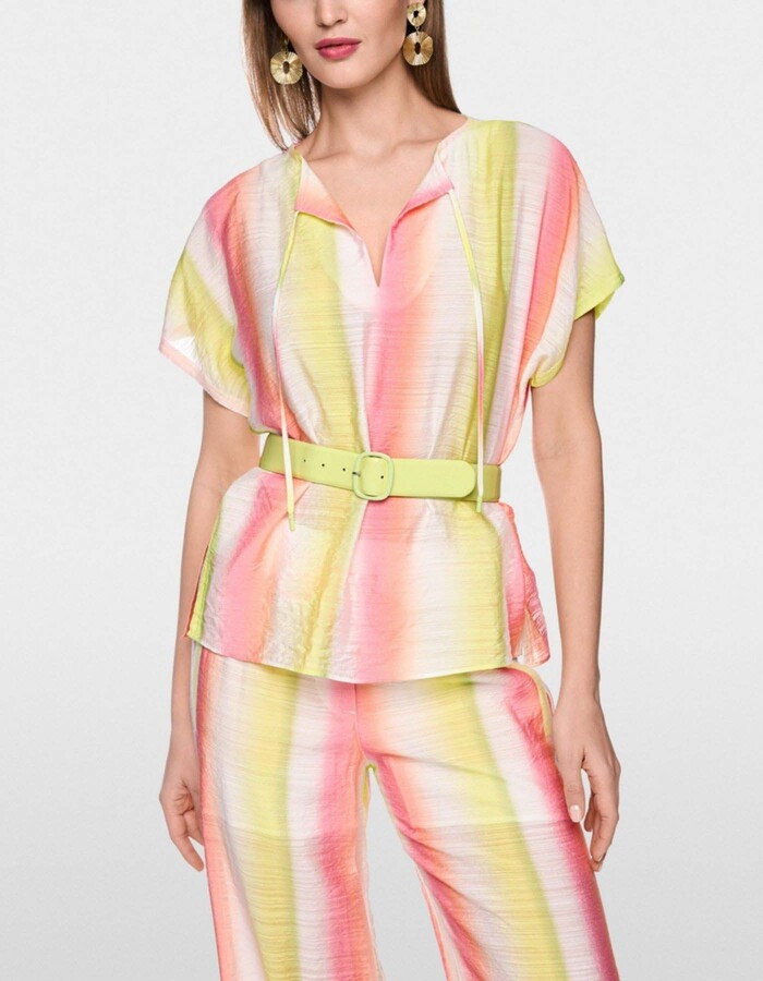 Blouseshirt met streepverloop en V-hals met koord