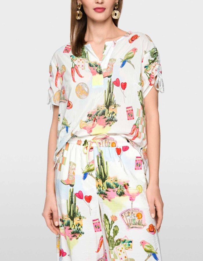 Blouseshirt met plooidetails en kleurrijke print