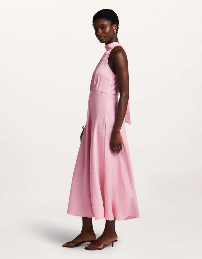 Esta - jurk in roze satijn met stippen