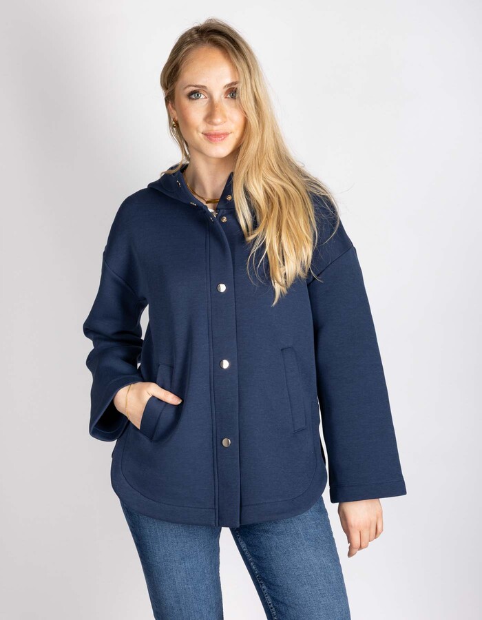 NINFODORA - Navy shirt jacket met capuchon en drukknopen