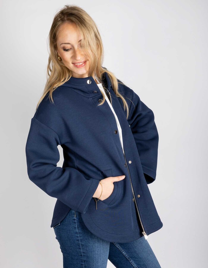 NINFODORA - Navy shirt jacket met capuchon en drukknopen