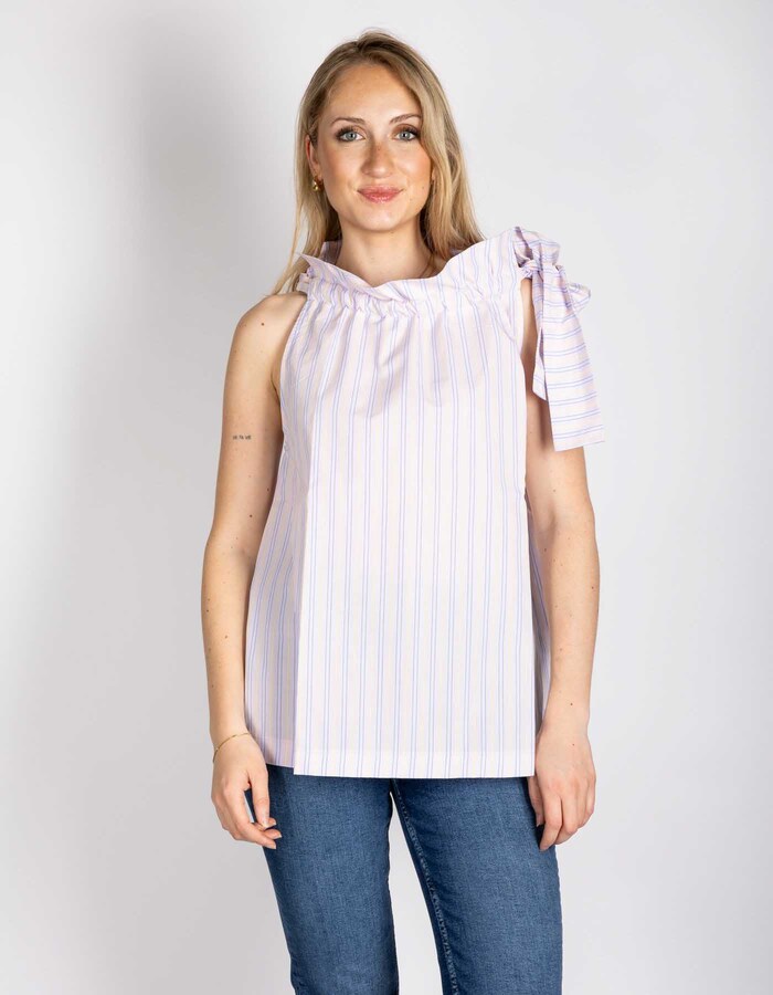 MAURA - Gestreepte haltertop in lavender pink met luchtige pasvorm