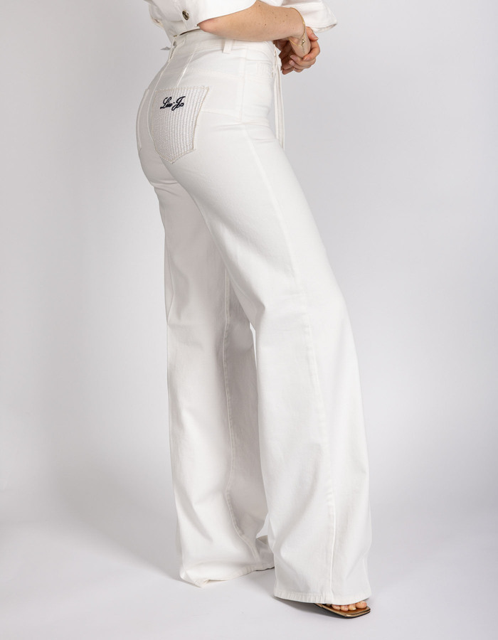 Witte wide leg jeans met trekkoord