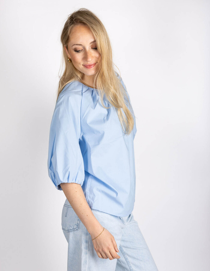 FQSENNY - Blauwe blouse met ballonmouwen en losse pasvorm