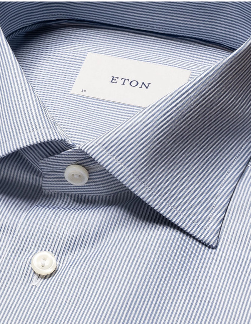 Slim fit hemd fijne streep twill blauw