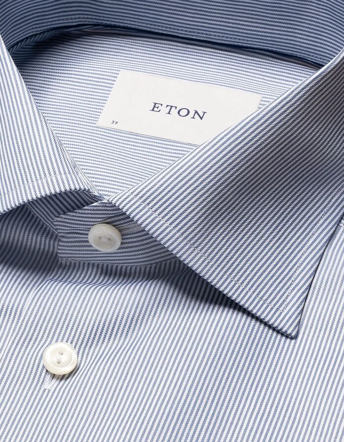 Slim fit hemd fijne streep twill blauw